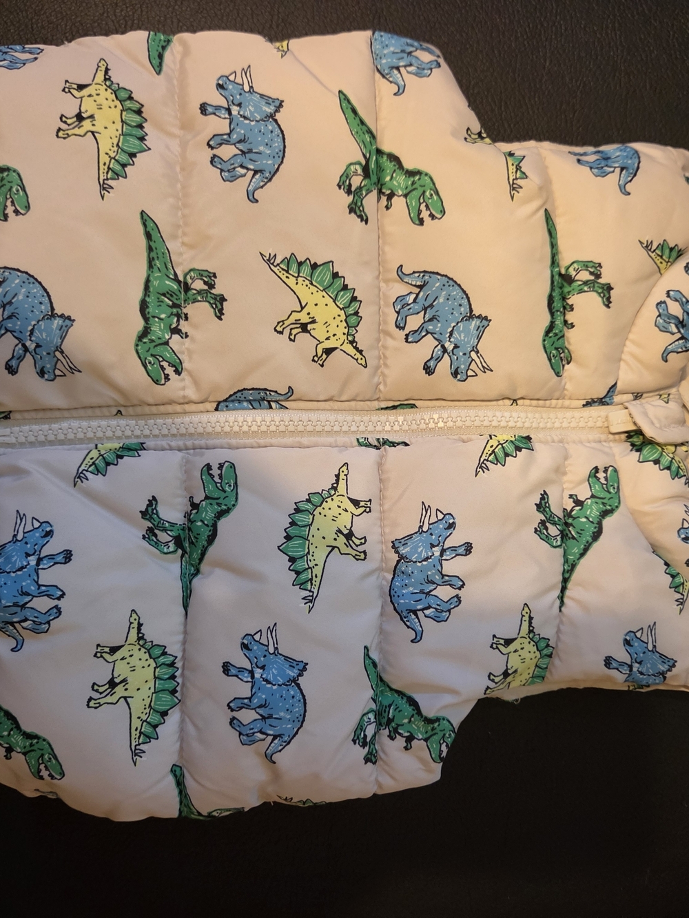 Kids Dinosaur Puffer Vest -  Blue, Green & Yellow Dino Print